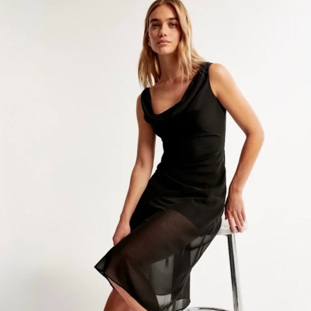 Cowl Neck Midi Dress Black Abercrombie